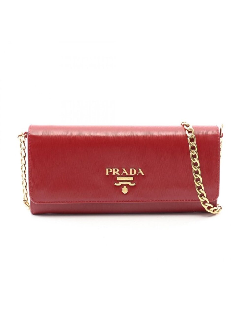 Prada Shoulder Bag Red Leather Chain Wallet